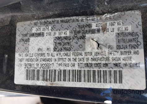 2018 Mazda Mazda3 Touring from USA, damaged, VIN 3MZBN1L31JM228817